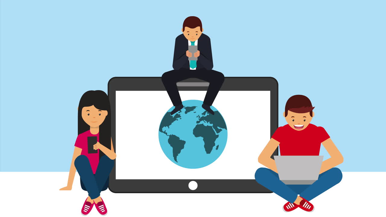 노트북과 커뮤니티를 가진 소셜 미디어 기술