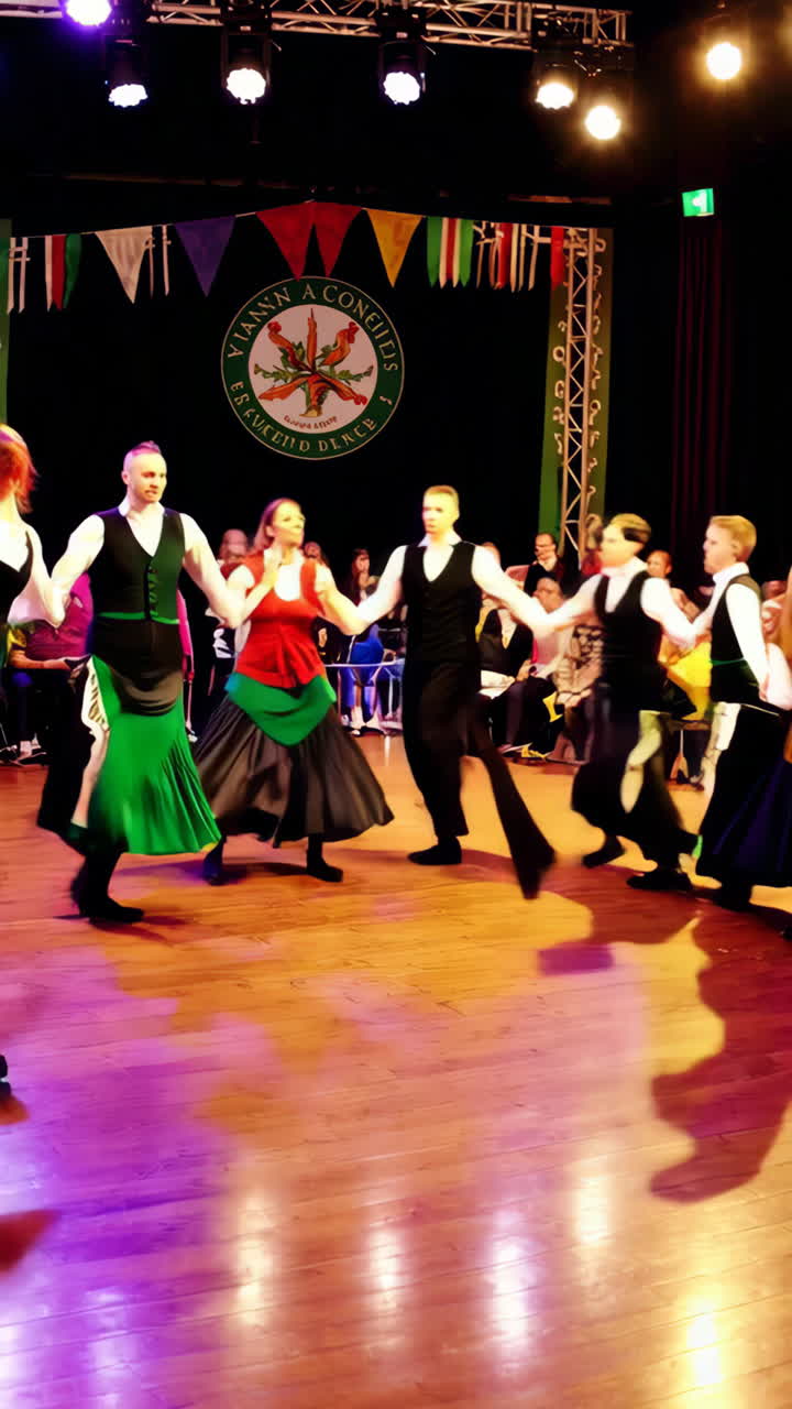 Energetic Folk Dancers Performing on Stage