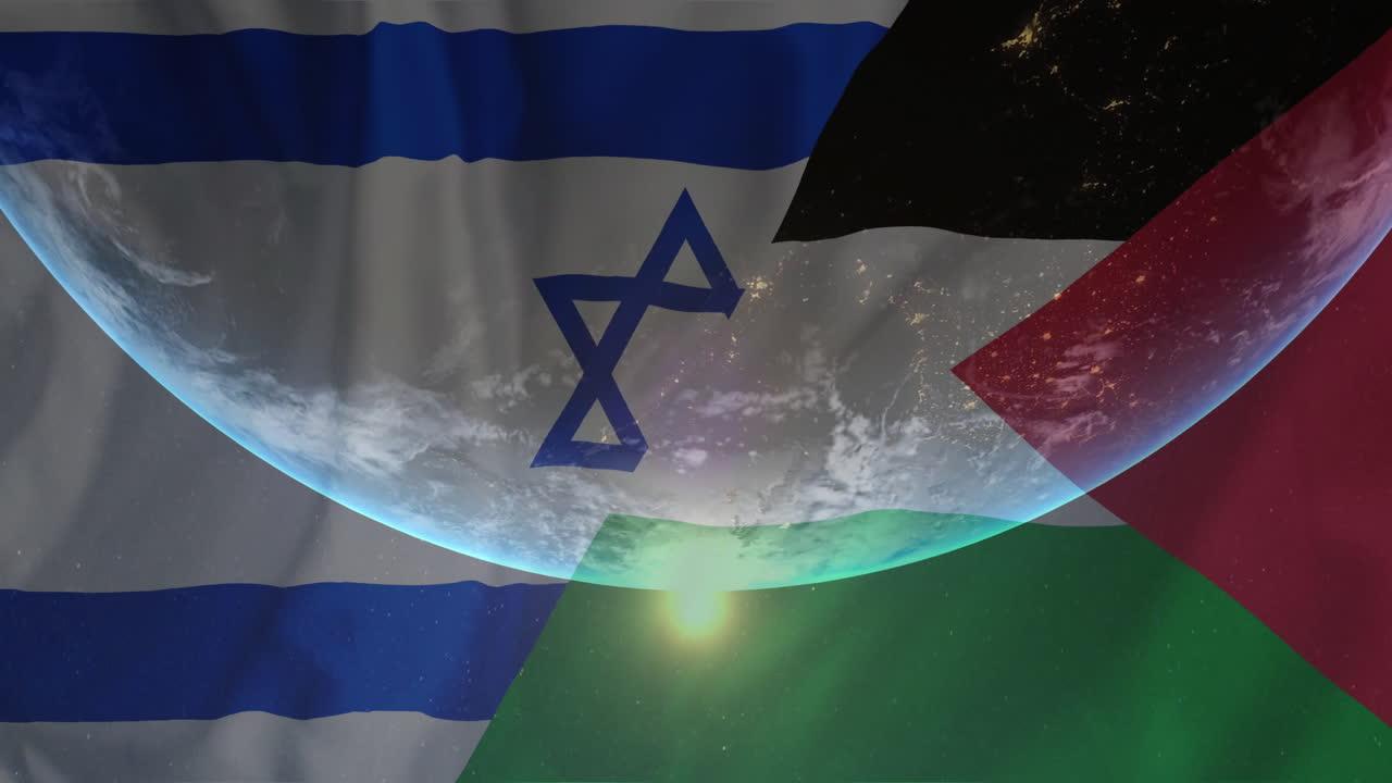 animación del globo sobre la bandera de israel y palestina