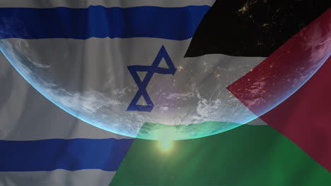 animation of globe over flag of israel and palestine