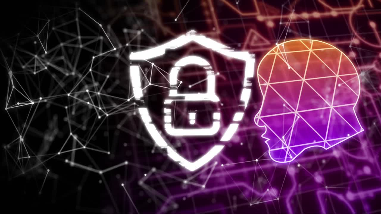 animación del candado de seguridad en línea, procesamiento de datos a través de una placa de circuitos informáticos