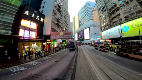 view of hong kong city busy streets from tramways