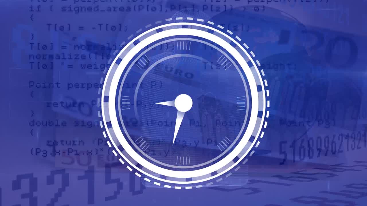 Animation of clock moving over banknotes