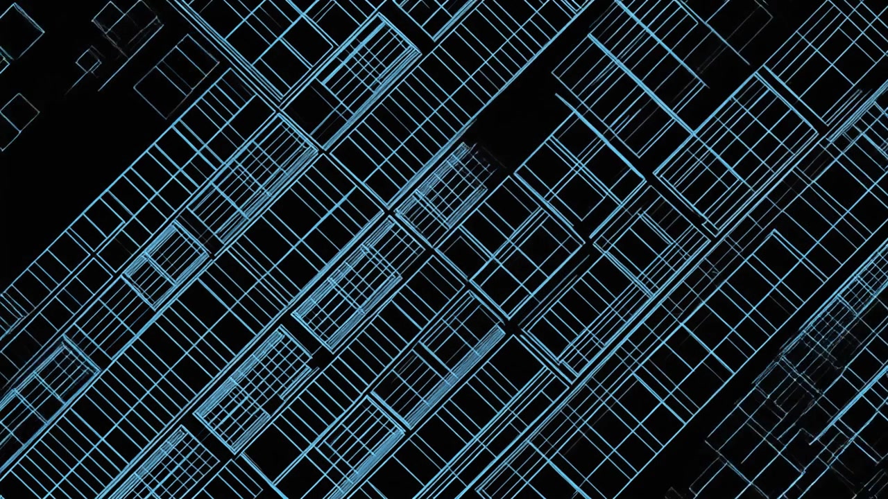 Abstract Blue Wireframe Grid Animation on Black Background
