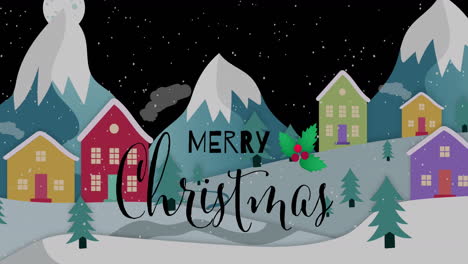 animation of christmas greetings text over winter scenery