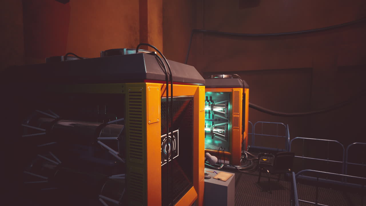 빛나는 기계와 함께 미래의 인테리어