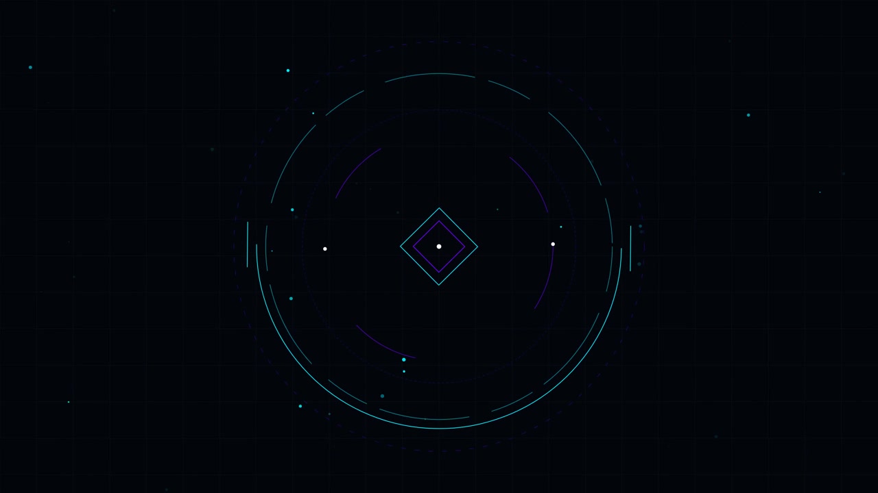 Abstract Digital HUD Interface with Rotating Geometric Shapes