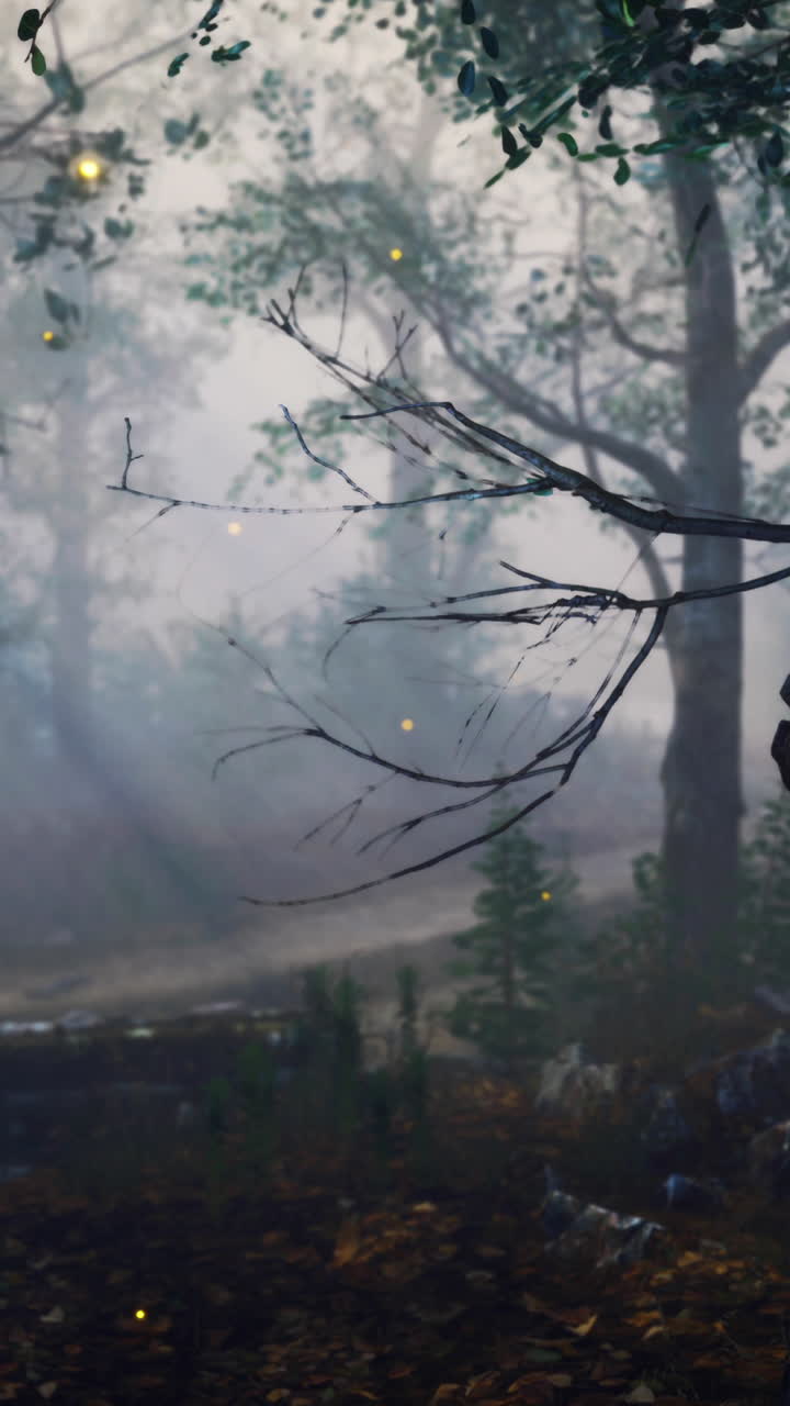 빛나는 반불과 함께 안개 숲 길