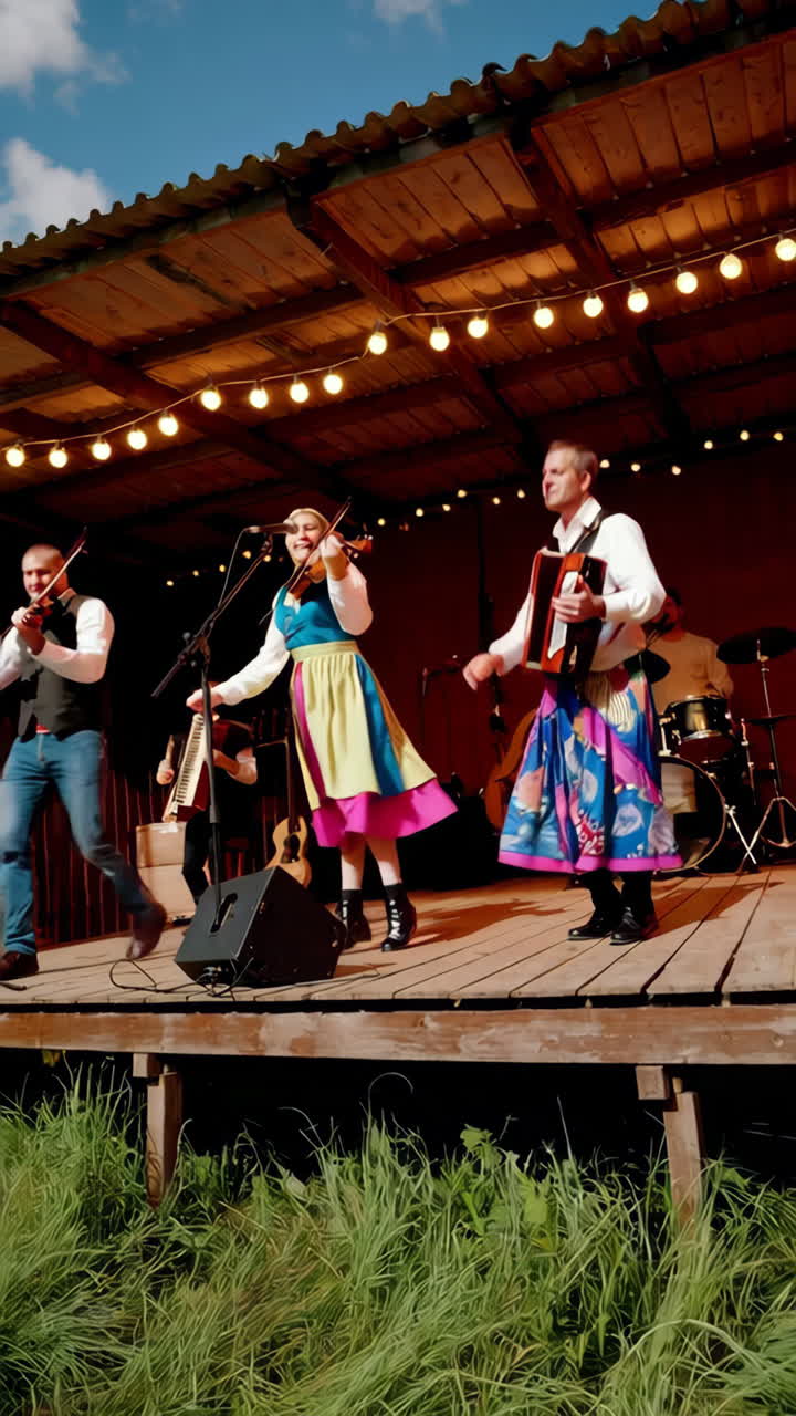 Folkemusikoptræden på en udendørs festival.