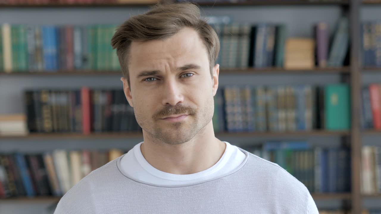 hombre adulto triste gestando los pulgares hacia abajo en el trabajo