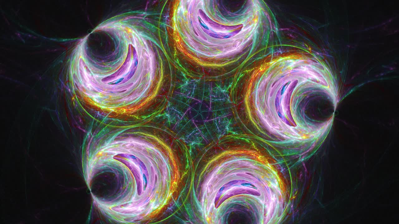 estrella de mandala mística multicolor de cinco puntos con geometría de bucle sin fin, líneas sagradas y patrones de flores