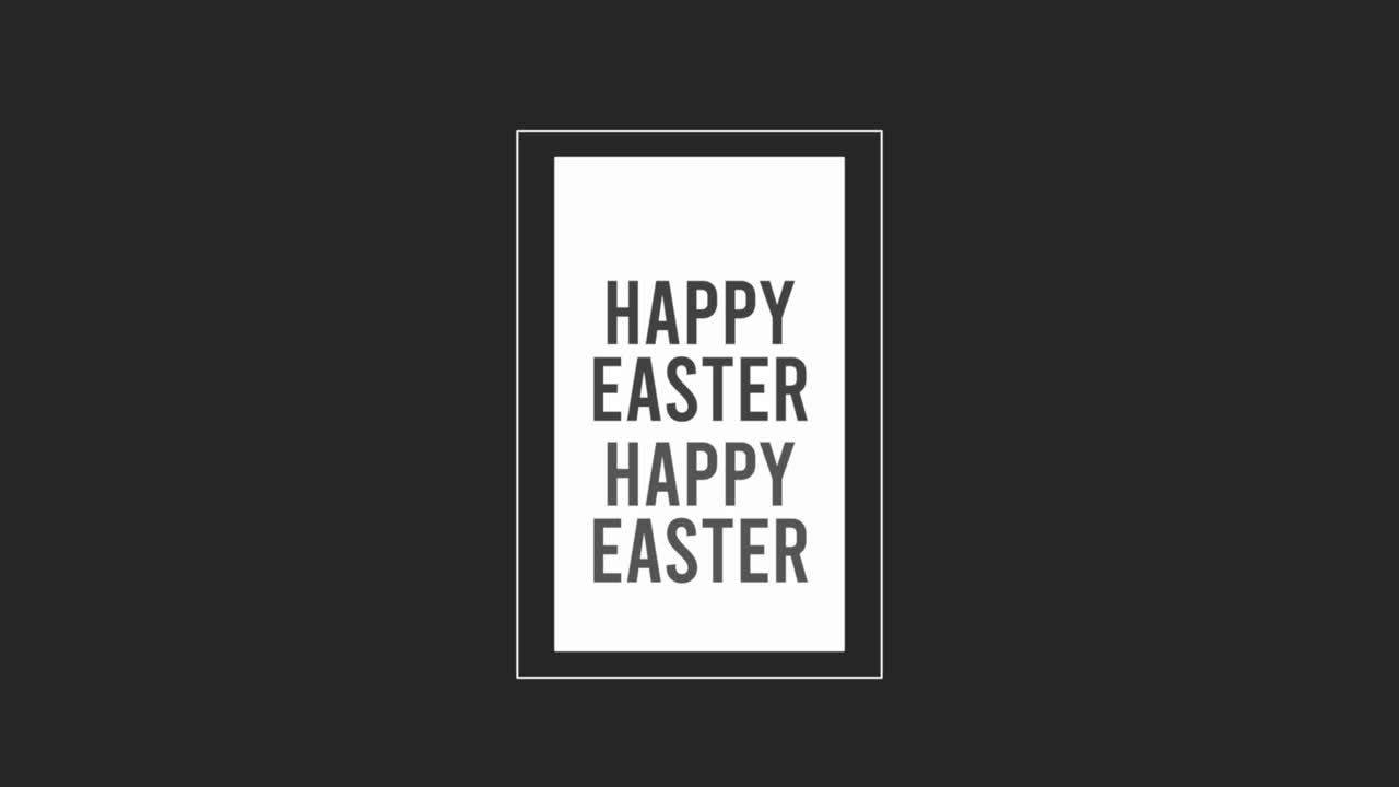 Happy Easter text on black card, featuring a festive border