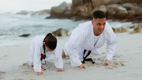 sea, karate exercise or child learning martial