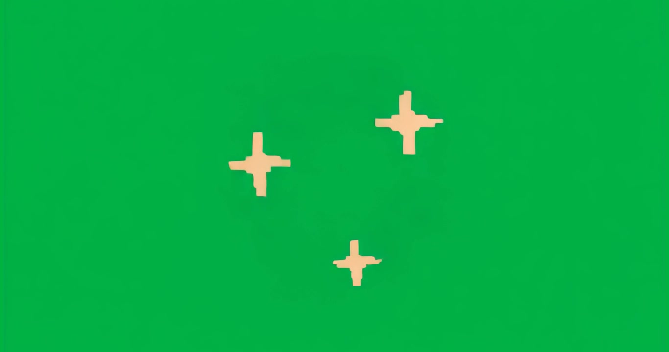 Three orange plus shapes rotating around blur after pulse on transparent background, showing motion