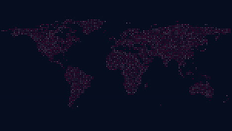 a world map formed by red pixels in a grid design, set against a black background, creating a striking visual representation of earth in a unique and modern style