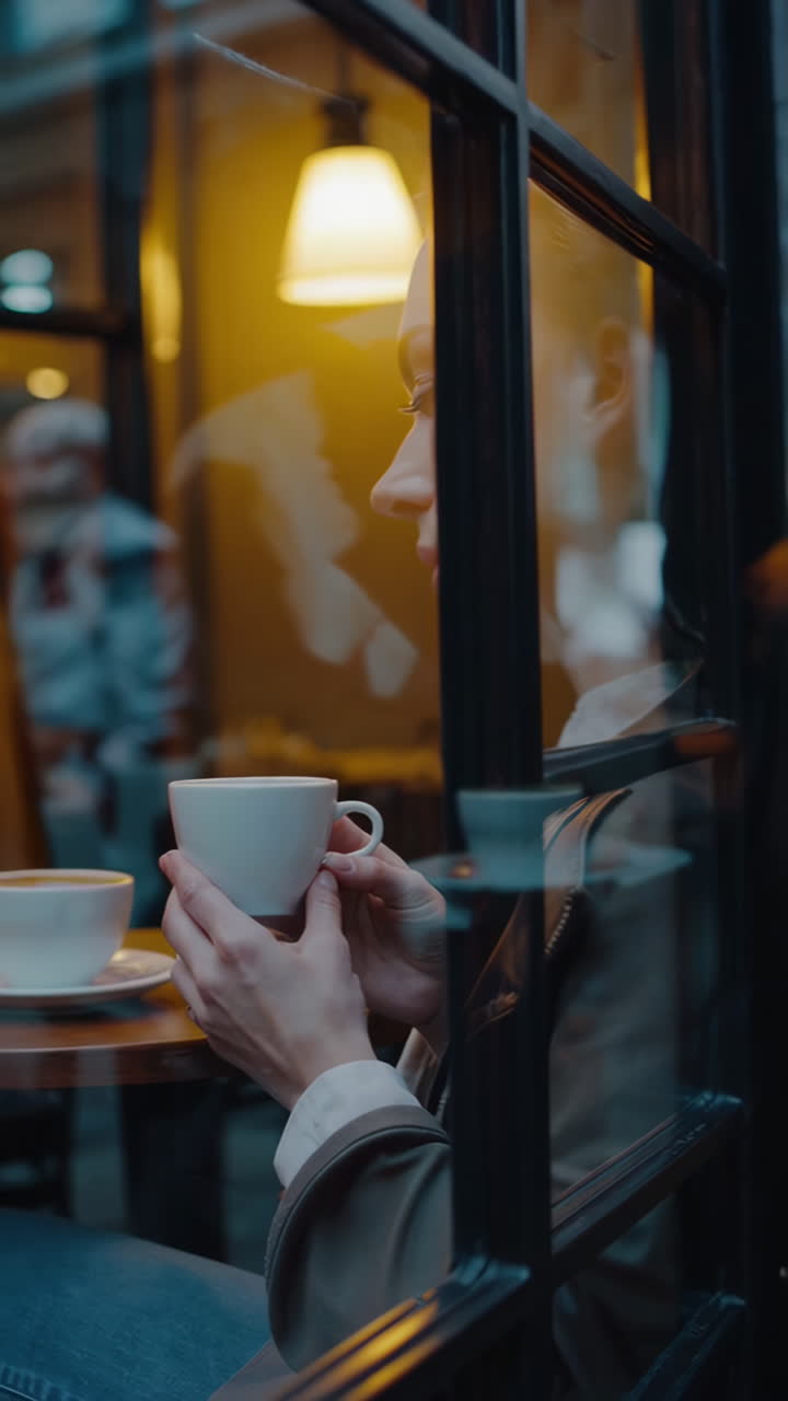 mujer disfrutando de café en un acogedor café