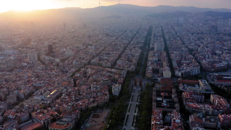 barcelona cityscape aerial view at sunset with clouds, spain