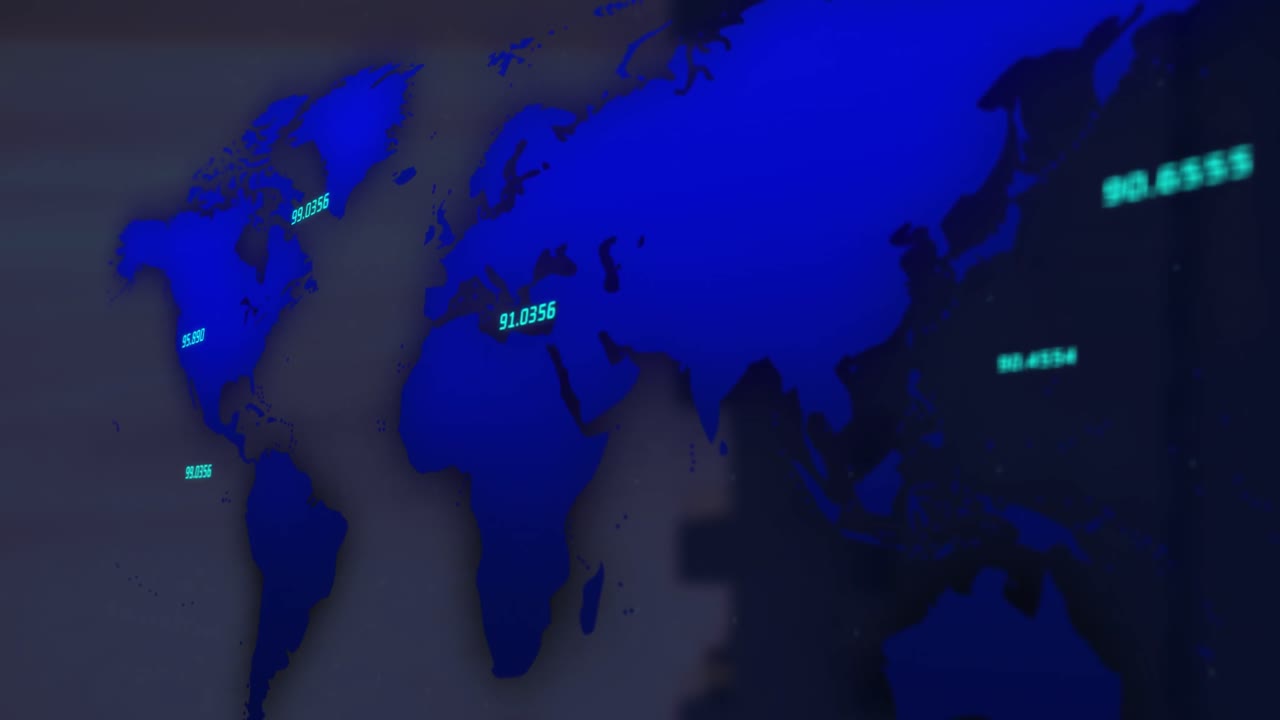 animación del procesamiento de datos sobre el mapa del mundo