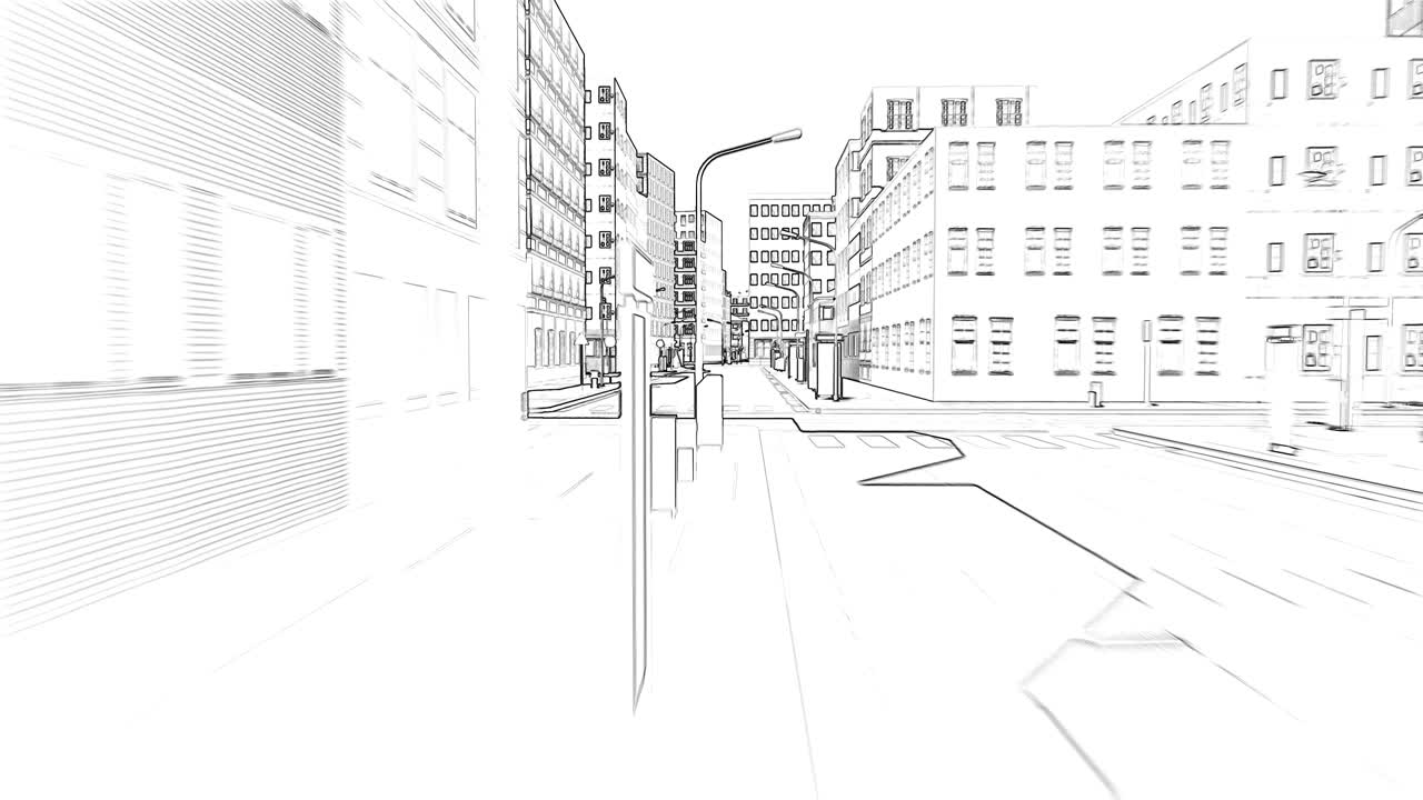 dibujo de un concepto de una pequeña ciudad de un edificio 4k