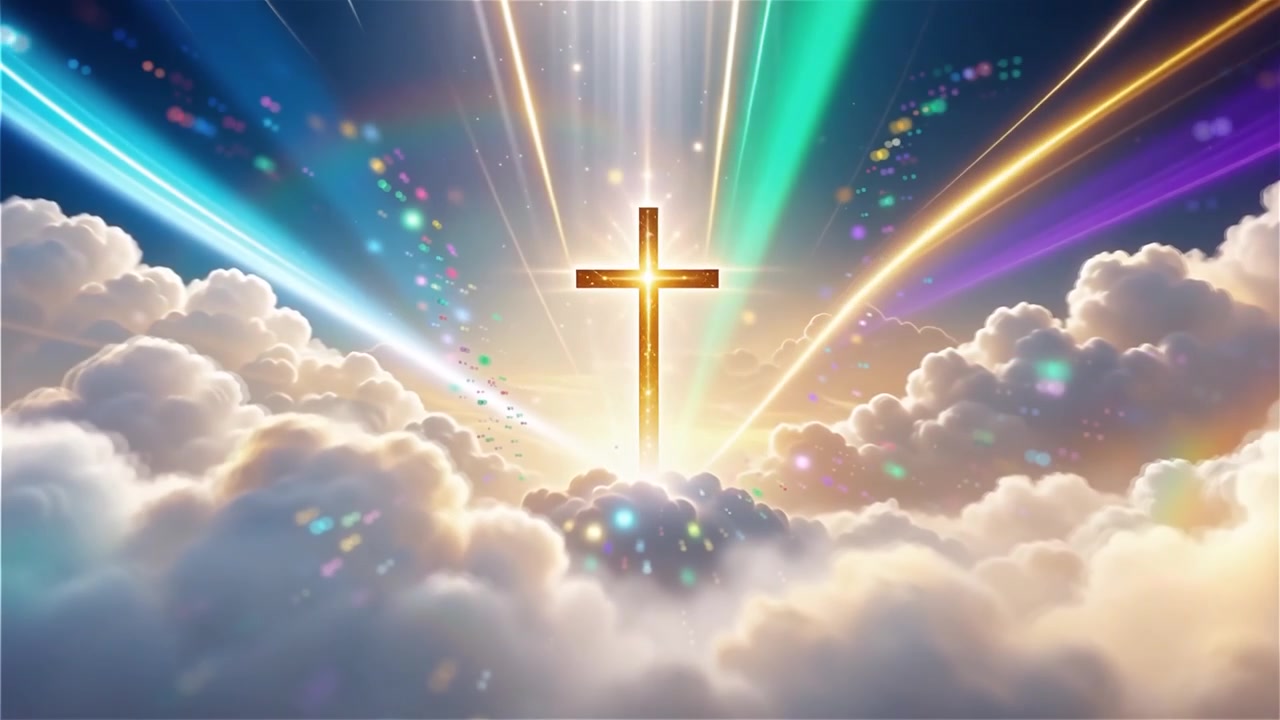 Croce Cristiana Luce Celestiale Sfondo per il Culto.