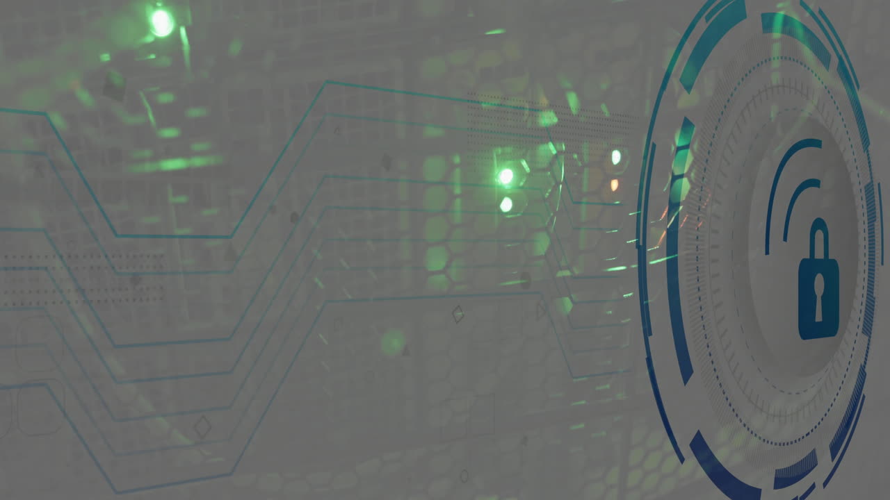 Animation of scope scanning with padlock icon over server room