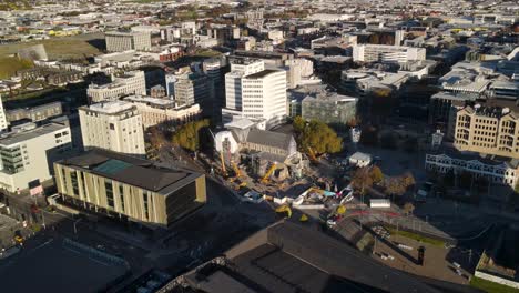 construction of restoration of christchurch cathedral in city centre, demolished by earthquake