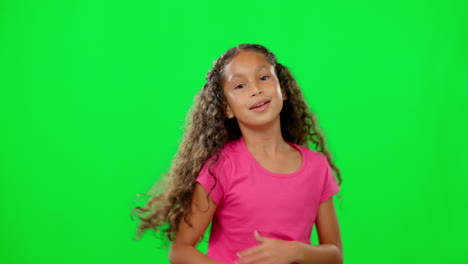 Girl-child,-green-screen-and-face-with-dancing