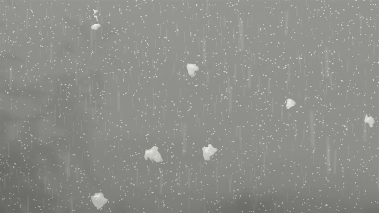 灰色背景に降る雪と雨の抽象的なアニメーション