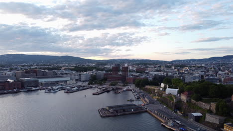 oslo bay and city in background at dusk