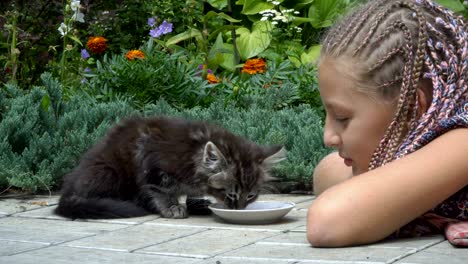 girl and kitten