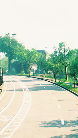 lush greenery lining a serene curve in a quiet urban pathway