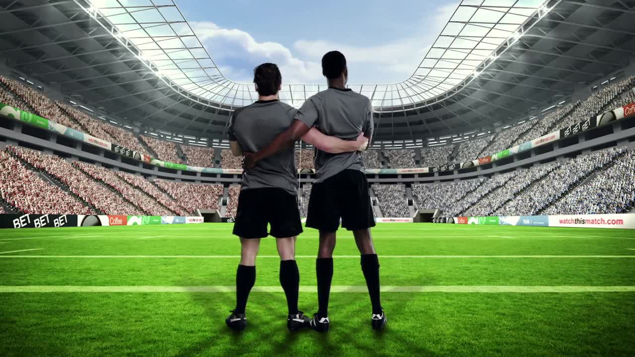 심각 한 럭비 선수 들 이 국가 노래 를 부르고 있다