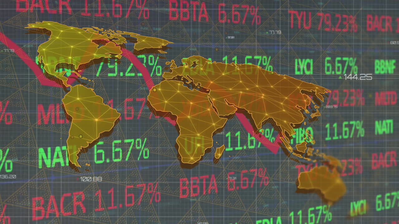 Premium stock video - Stock market data animation over world map with ...