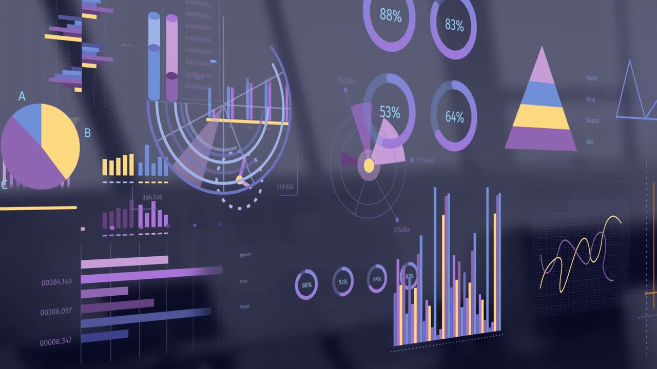 Animation of interface with statistical data processing against empty office