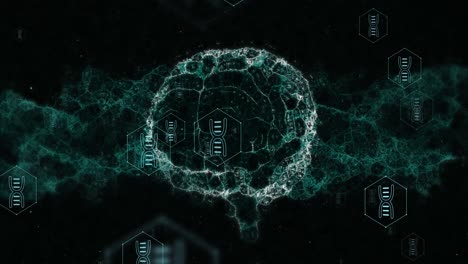 animation of human brain and dna strand over data processing