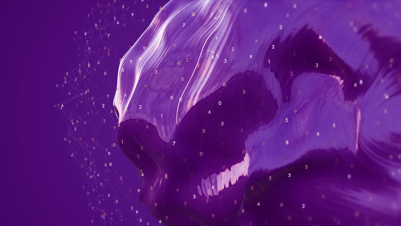 абстрактная трехмерная форма медленно движется и трансформируется с числами