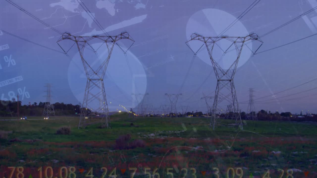 Animation of network of connections with construction over pylons