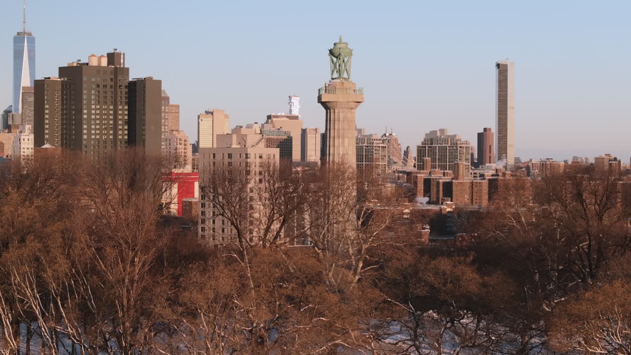 Luftfoto af Fort Greene Park en vintermorgen. Optaget i Brooklyn, New York