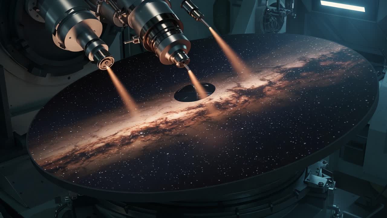 Futuristic Technology Engages Cosmic Encounter: Precision Instruments Project Nebula from Cutting-Edge Observatory Deck, Igniting Stellar Exploration Response