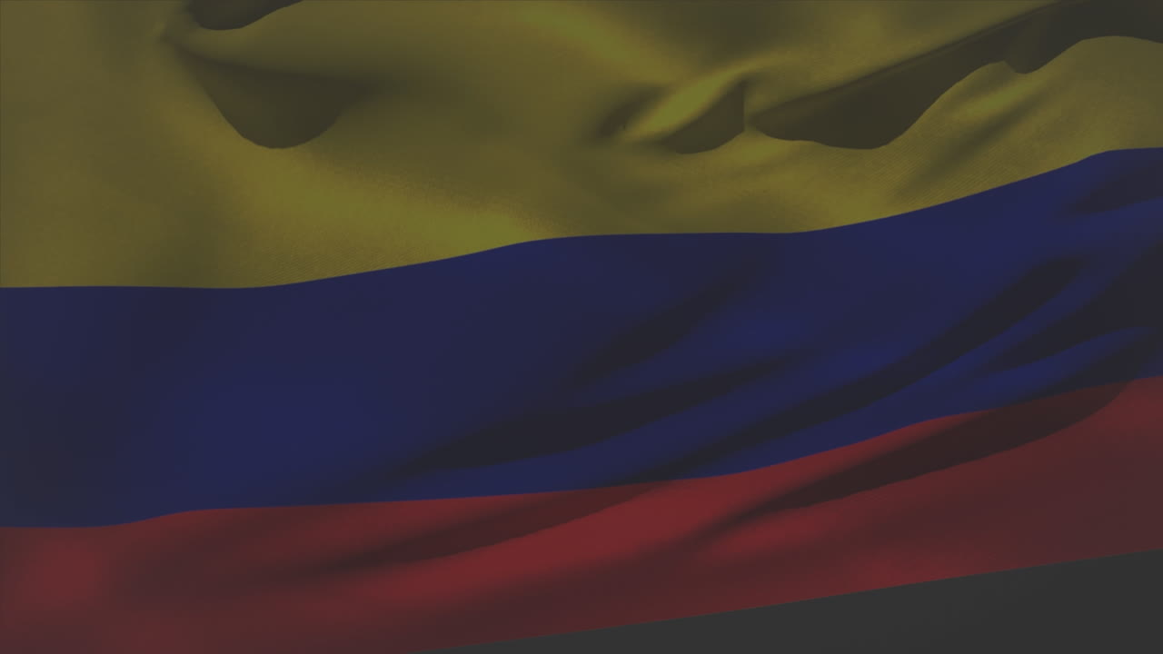 Animazione della bandiera della Colombia che sventola su fuochi d'artificio