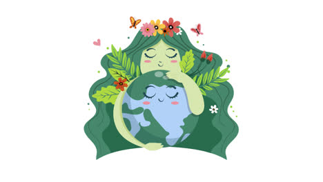 a girl hugs the earth