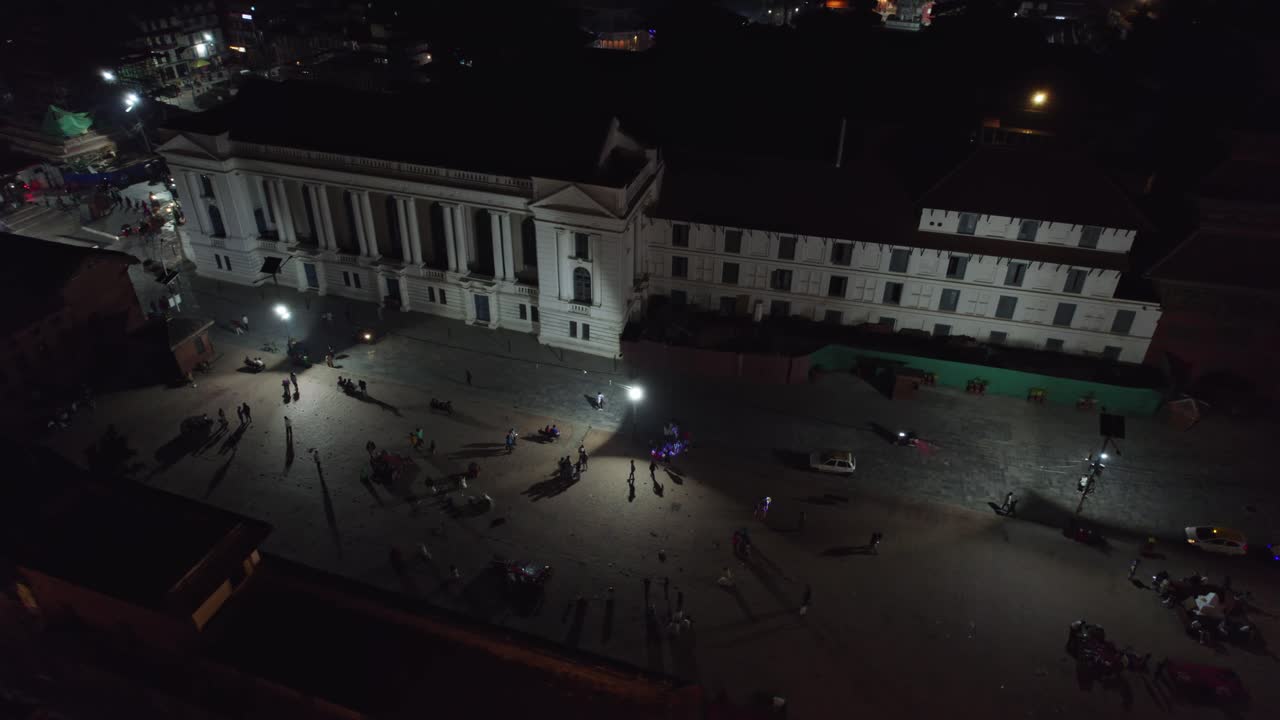 Aerial View of a City Square at Night