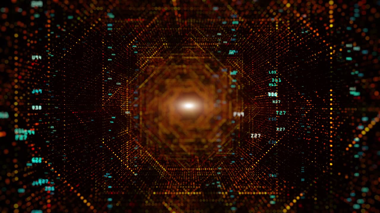 Digital tunnel of cyberspace with particles and Digital data, Technology network connections background concept.