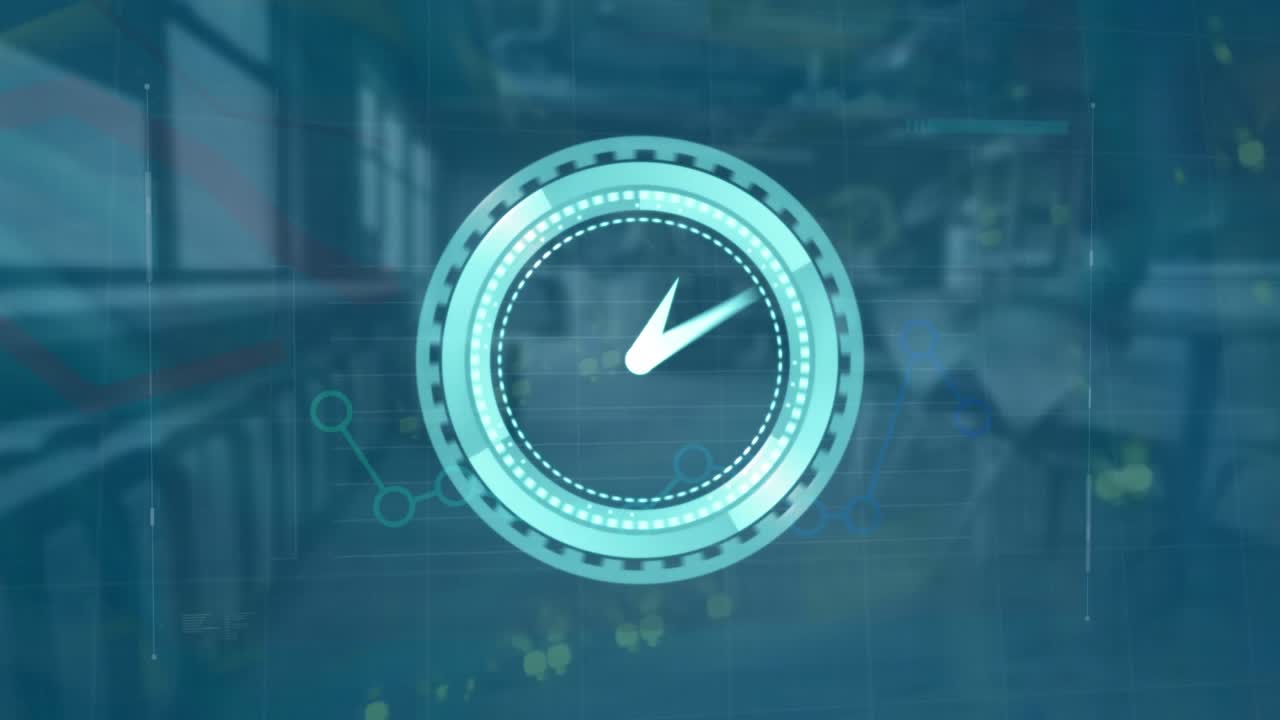 Animation of moving clock over light spots on blue background