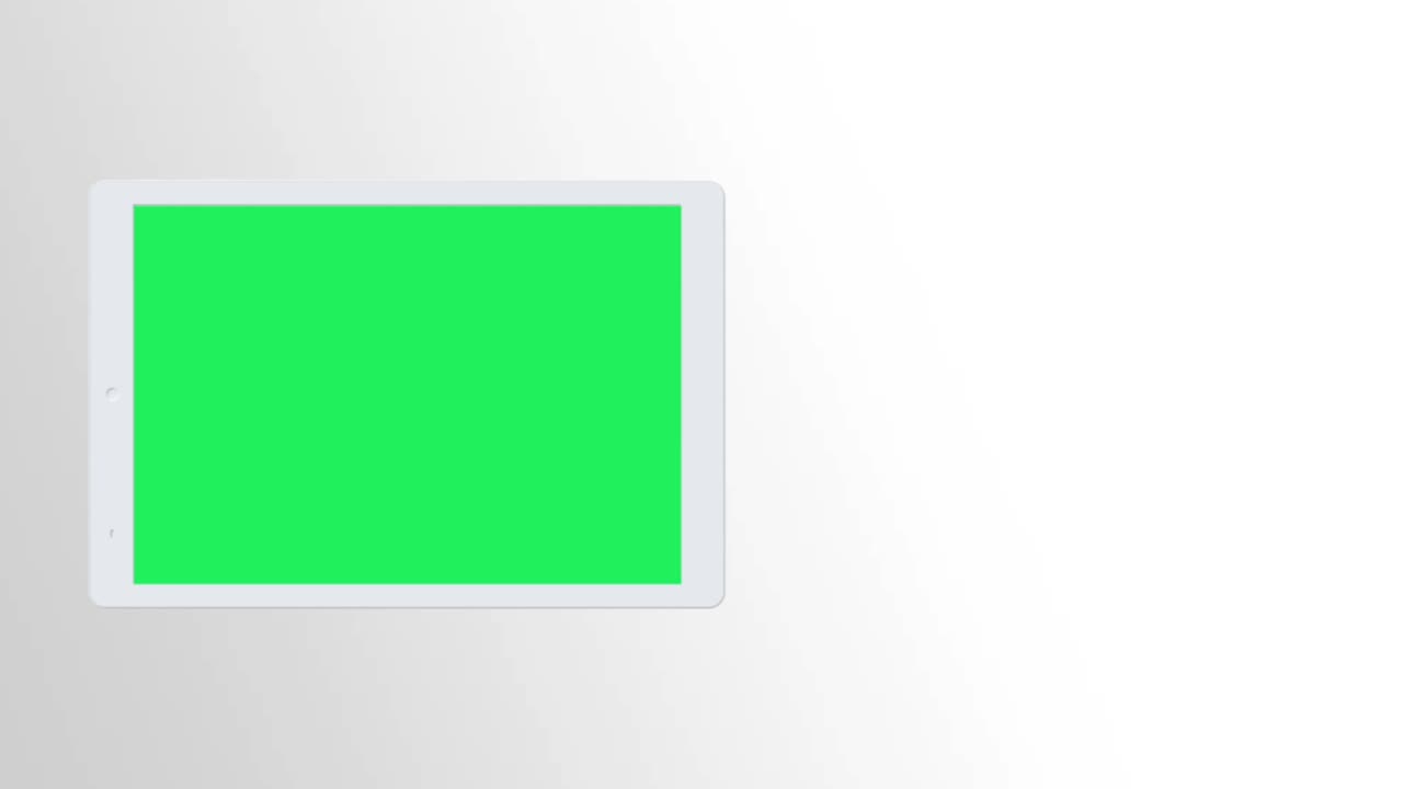 tableta blanca realista horizontal con texto de texto simple y pantalla verde.