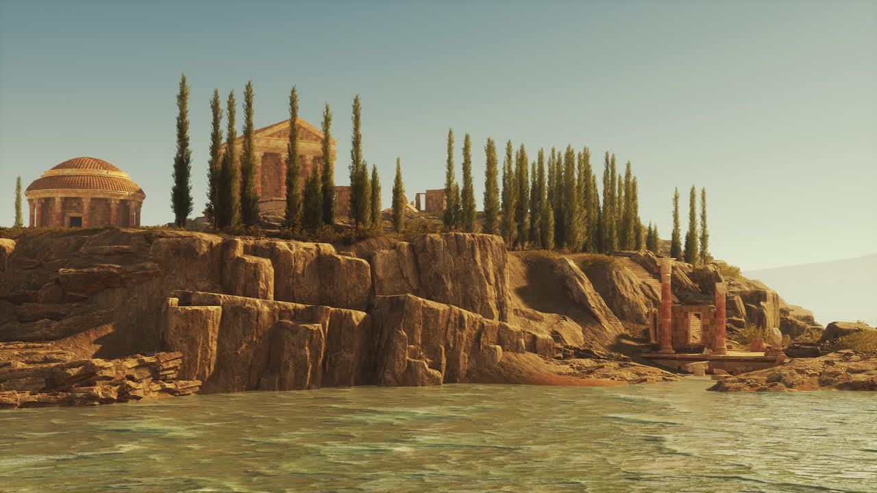 해안 섬에 있는 고대 그리스 사원 유적