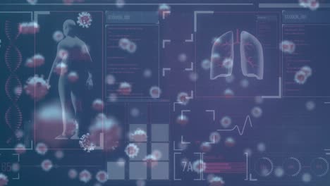 Animation-Von-Covid-19-Zellen-Und-Datenverarbeitung-über-Dem-Bildschirm