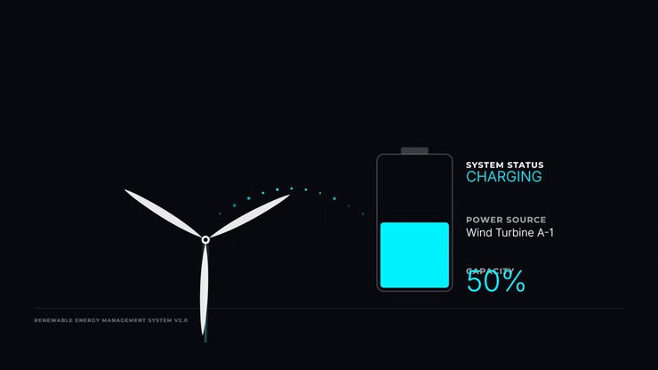 Digital Animation of Wind Turbine Charging a Battery