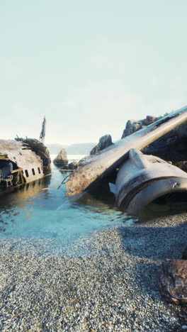 airplane wreckage on a beach