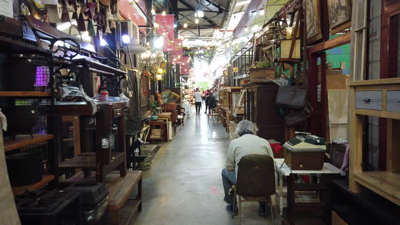 POV Vintage flea market magic aisle atmosphere of buenos aires